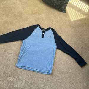 Abercrombie and Fitch jersey long sleeves tee light blue with dark blue sleeves